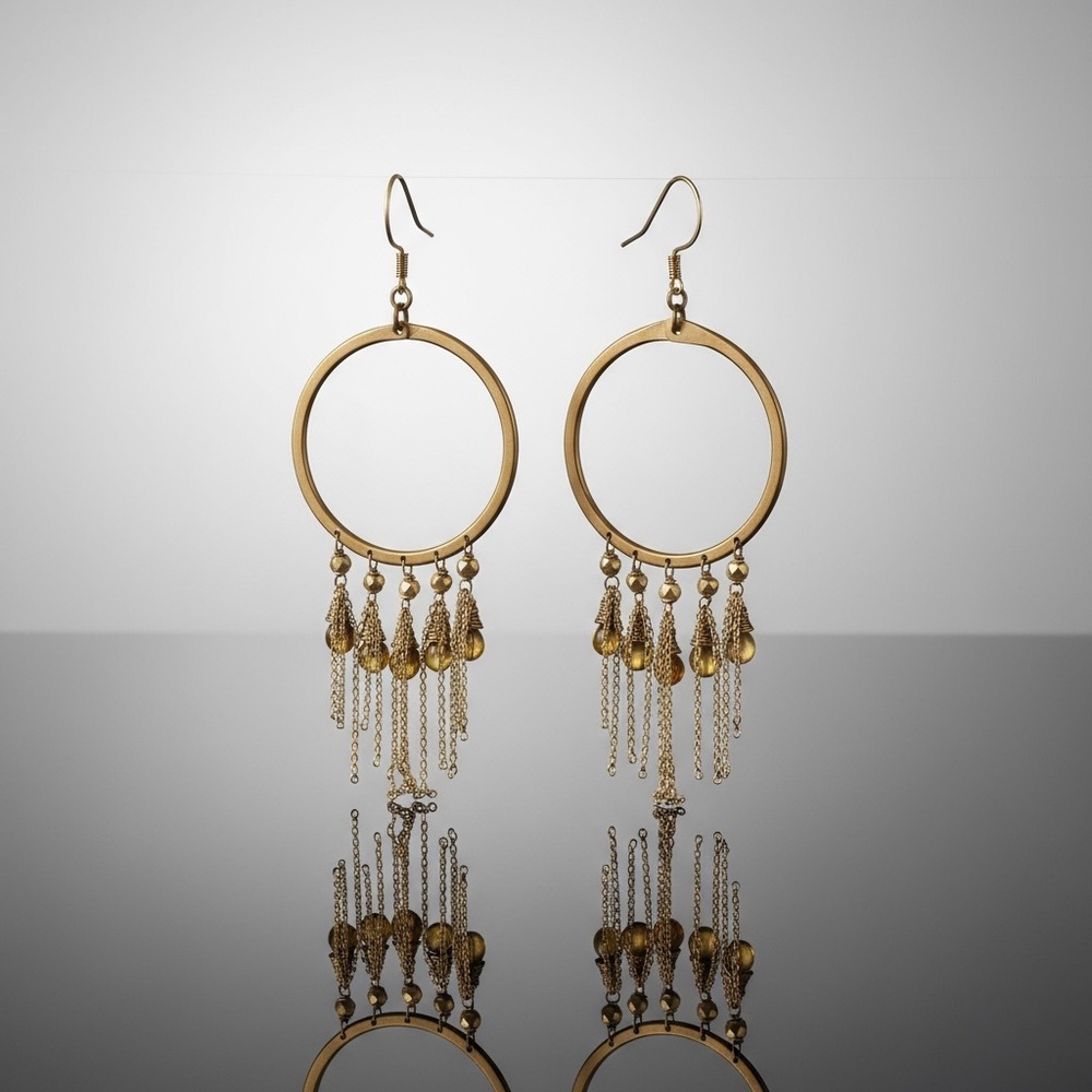 Vintage Dangling Earrings with amber colored  stones EUC